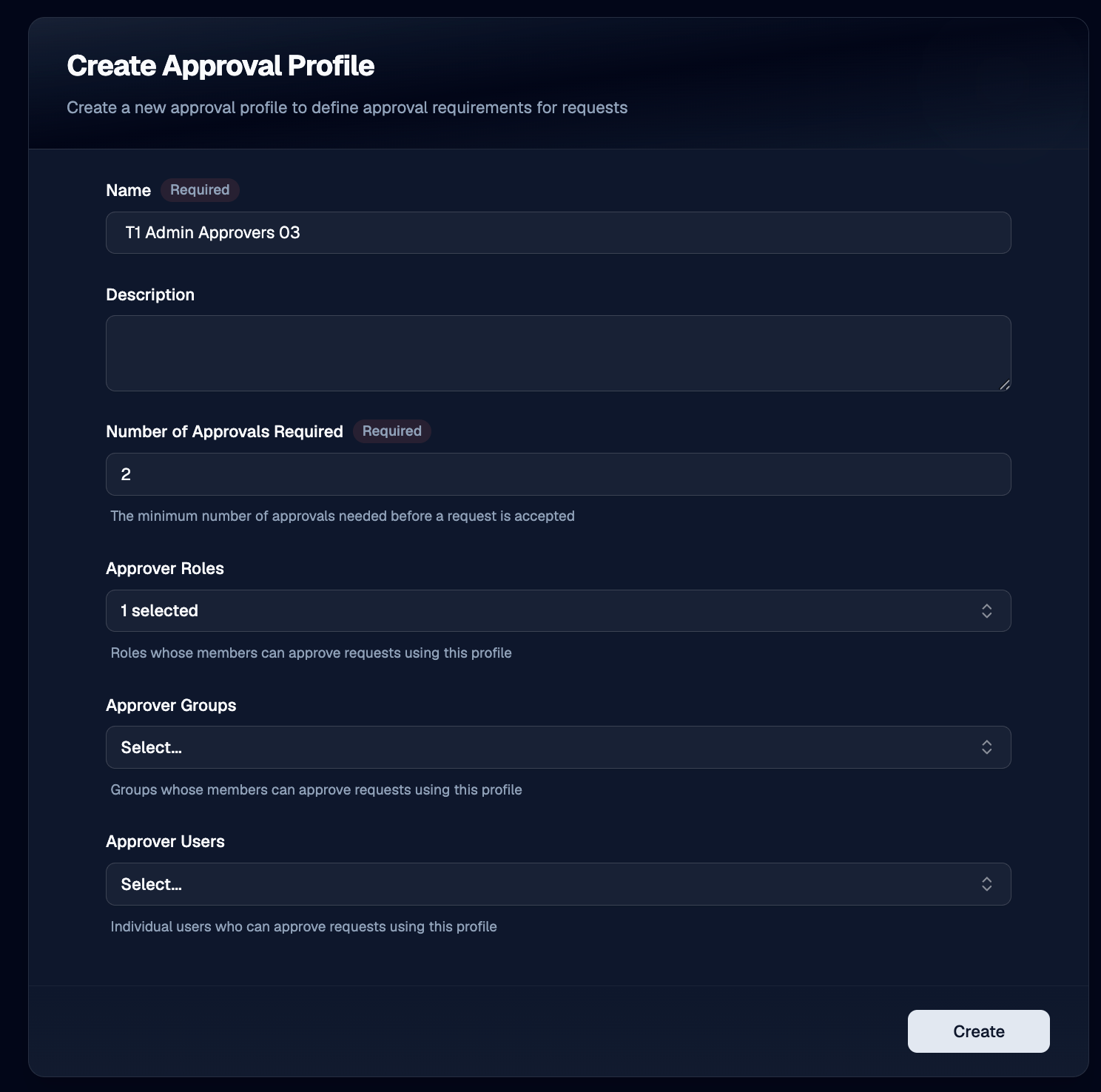 Create Approval Profile page