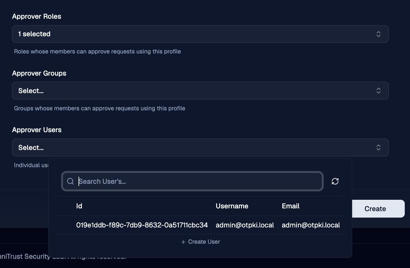 Approvers section showing roles, groups, and users