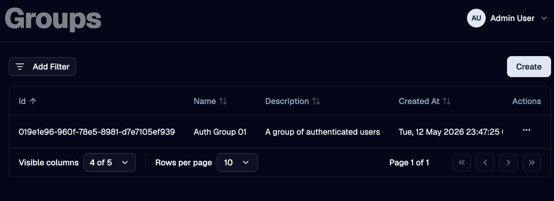 Groups list page