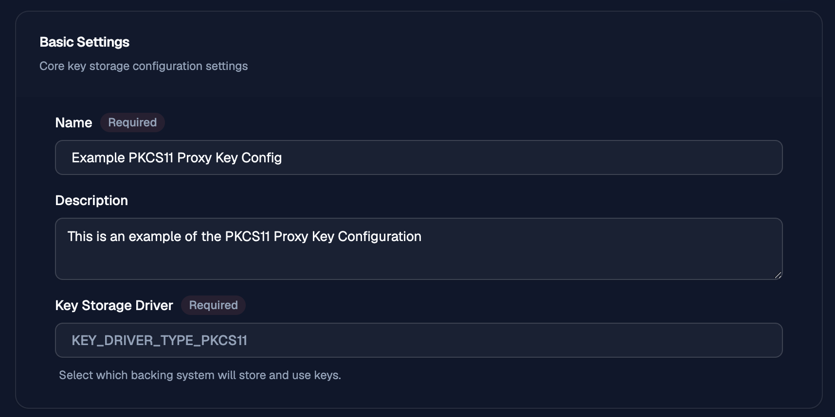 PKCS#11 Proxy key configuration basic settings