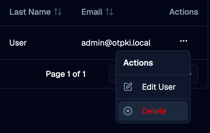 Delete user action