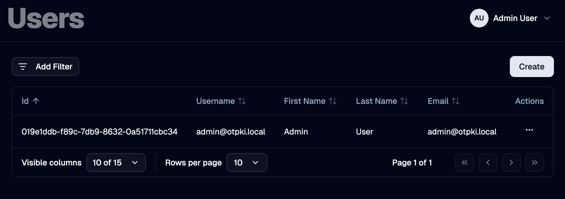 Users list page